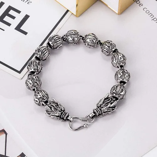 Vista 9 de Dankadi Pulsera de plata vintage para hombre, pulsera creativa de plata de ley 925 con dragón de 0.433 in, cadena de cuentas de 7-8-9-10 pulgadas