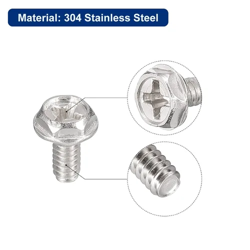 Vista 4 de uxcell Tornillos de cabeza hexagonal Phillips #6-32x5/16, 20pcs 304 de acero inoxidable hexagonal Phillips cabeza de brida hexagonal Tornillos