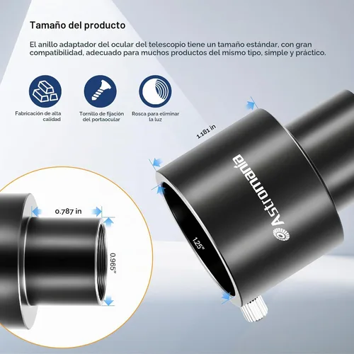 Vista 3 de Astromania Adaptador de ocular telescopio de 0.965 a 1.25 pulgadas