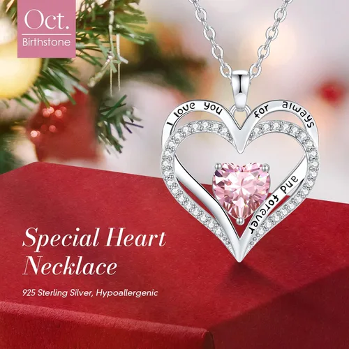 Vista 64 de CDE Collares de piedra natal para mujer, plata de ley 925, collar con colgante de corazón para siempre, Navidad, cumpleaños, aniversario, día de San
