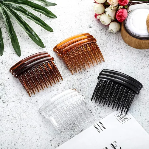 Vista 5 de Gejoy 12 piezas de peines para el cabello, peine lateral francés para las mujeres dientes de plástico Tortuga lado pelo para cabello fino fino