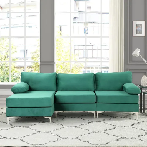 Vista 11 de Sofá modular moderno en forma de L, con diván extra ancho y patas doradas Gris