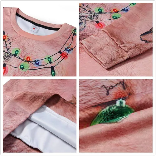 Vista 6 de Idgreatim Sudadera unisex fea de Navidad con cuello redondo novedoso gráfico 3D de manga larga