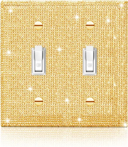 Vista 10 de 4 piezas de placa de pared rosa plateado brillante cubierta decorativa interruptor de luz cubierta de interruptor de palanca única diamantes