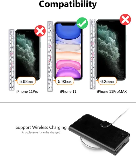 Vista 2 de OCASE Funda tipo cartera compatible con iPhone 11 con tarjetero y soporte para tarjetas, funda de piel sintética con función atril y cierre