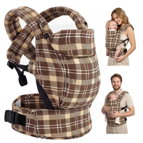 Vista 11 de Fruiteam - Portabebés ergonómico y ajustable, 100% algodón con soporte para la cabeza (cuadros negros y blancos)