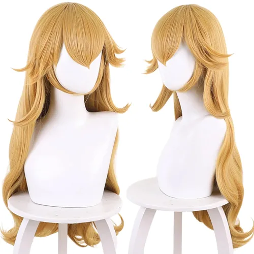 Vista 6 de Peluca rubia de anime para mujer con pelo ondulado de tela sintética para Comic Con, espectáculo de cosplay de anime, Halloween