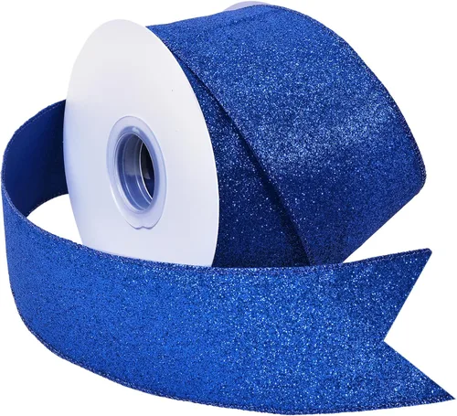 Vista 11 de YAMA - Cinta de alambre con purpurina azul de 1-1/2 pulgadas x 20 yardas, cinta de alambre azul para árbol de Navidad, envolver regalos, coronas