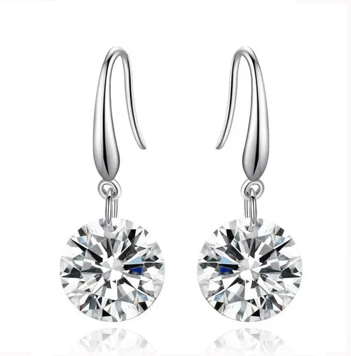 Vista 2 de Savlano Aretes colgantes de plata de ley 925 con circonita cúbica redonda para mujer, fabricados en Italia, vienen con caja de regalo Savlano, Plata