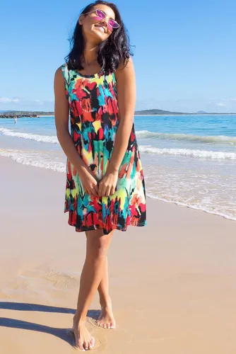 Vista 2 de elescat Vestidos de verano para mujer, estilo casual, sin mangas, estampado floral, holgado, con bolsillo