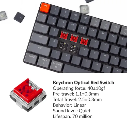 Vista 9 de Keychron K3 75% Layout 84-Key Teclado mecánico inalámbrico Bluetooth ultradelgado intercambiable en caliente con interruptor rojo óptico Keychron