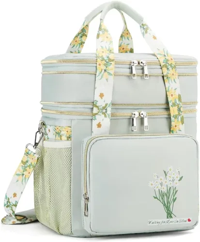 Vista 7 de HSHRICH Lonchera aislada para mujeres/hombres, doble compartimento, impermeable, reutilizable, grande, para adultos, bolsa enfriadora de gran