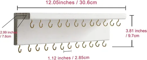 Vista 4 de SANY DAYO HOME Organizador de joyas con 24 ganchos y estante para cosméticos, 12 x 3 x 4 pulgadas, soporte de madera de pino rústico montado