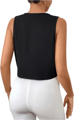 Vista 2 de GORGLITTER Chaleco con botones para mujer, chaleco corto sin mangas, blazer