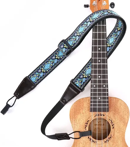 Vista 8 de Ukulele Strap No Drill, Adjustable Double J Hook Clip on Uke Shoulder Strap, Hawaiian Butterfly Printing Hands Free Ukelele Strap, Easy to Use and
