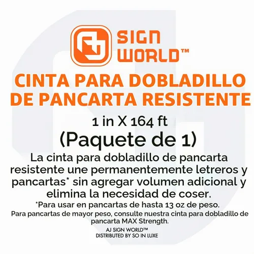 Vista 2 de Cinta permanente de doble cara con dobladillo de pancarta resistente de 1 pulgada (1 pulgada x 164 pies/54.5 yardas, paquete de 1)