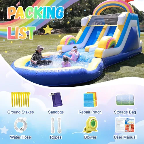 Vista 9 de Tobogán acuático inflable de grado comercial de 24 pies (L) para adultos y niños (toboganes dobles), toboganes acuáticos de PVC resistente