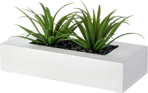 Vista 10 de MyGift - Grandes plantas artificiales de césped verde en maceta de 14 pulgadas en caja de madera maciza de acacia premium rectangular, centro