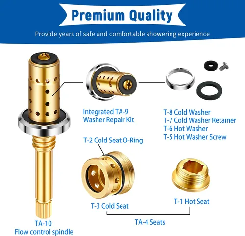 Vista 4 de Enhon Kit de reconstrucción de válvula de repuesto para REB-VALVE, compatible con válvula Temptrol Symmons, conjunto de husillo TA-10, asientos