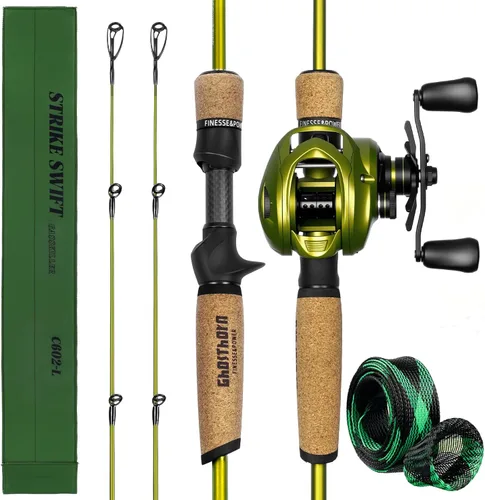 Vista 9 de Ghosthorn Caña de pescar y carrete Combo de caña de pescar de doble punta Baitcasting Combo Ultra Light Caña de 2 piezas con mango de corcho natural