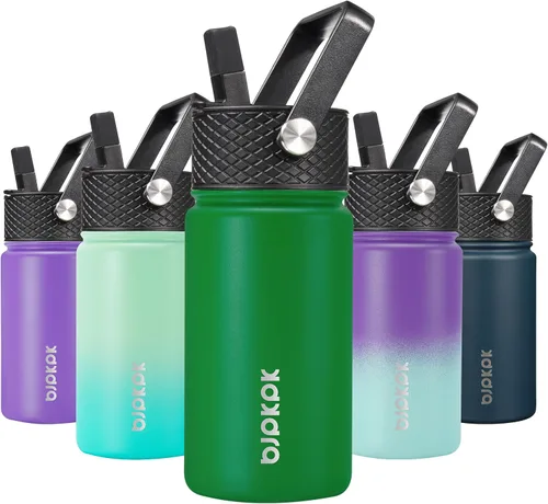 Vista 49 de BJPKPK Botella de agua con tapa con pajilla, botella de agua aislada de 15 onzas, botellas de agua de metal de acero inoxidable, termo reutilizable