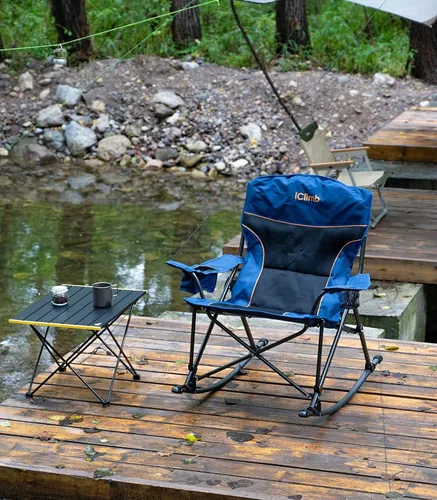 Vista 5 de iClimb 2 sillas plegables acolchadas y 2 sillas plegables compactas resistentes y 1 mesa cuadrada plegable para cuatro personas, camping, patio