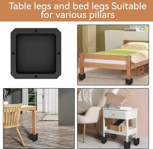 Vista 5 de Elevadores de cama, negro, 2 pulgadas de altura, diseño de doble cara para diferentes patas y ruedas de muebles, paquete de 4 (negro, 2 pulgadas)