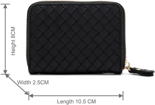 Vista 2 de Tarjetero negro para tarjetas de crédito, cartera pequeña con cremallera de acordeón, estuche organizador de tarjetas para mujeres y hombres, Negro