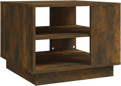 Vista 3 de Smoked Oak Engineered Wood Coffee Table, 21.7x21.7x16.9 Inch Square Living Room Table with Storage Shelves, Modern Accent Mesa de Centro para Sala