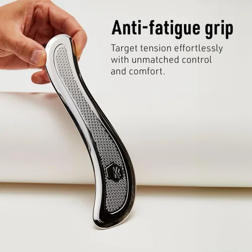 Vista 5 de SIDEKICK Echo Muscle Scraper - Herramienta Gua Sha de acero - con agarre antifatiga patentado de acero inoxidable - Kit completo incluido - Diseñado