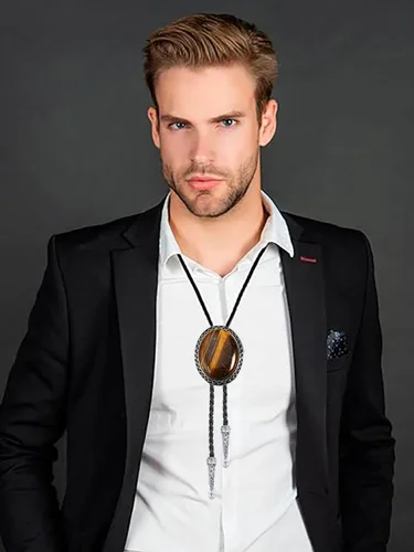 Vista 359 de Jeilwiy Corbata de bolo para hombre, corbata de vaquero occidental, collar de corbata de bolo dorado, corbata de cuero, corbata de Halloween