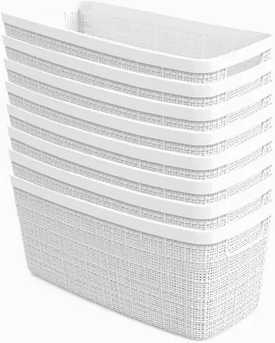 Vista 20 de Curver Juego de 6 cestas decorativas de plástico de yute mediano de 12 litros, para organización y almacenamiento, contenedores perfectos para Negro