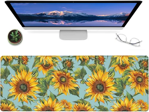 Vista 9 de Alfombrilla de mouse para juegos de margaritas, alfombrilla de escritorio de goma antideslizante de 12 x 31.5 pulgadas con encantador diseño floral