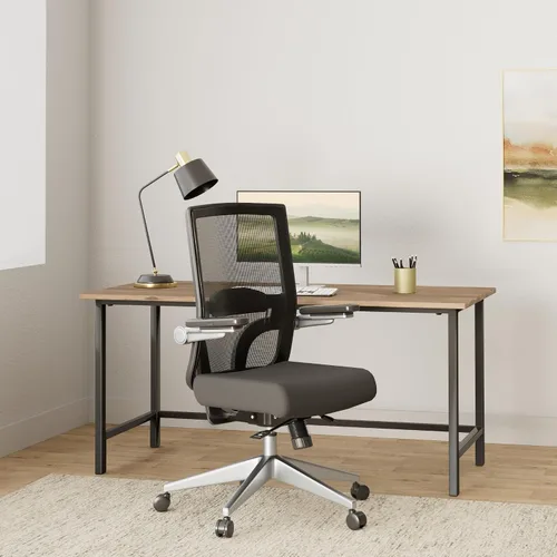 Vista 2 de Space Seating Serie 867 Silla de gerente ajustable con respaldo de malla transpirable, soporte lumbar y brazos abatibles acolchados, asiento de tela