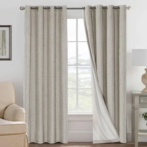 Vista 83 de H.VERSAILTEX Cortinas 100% opacas con aislamiento térmico, texturizadas, de lino, con bloqueo completo de calor y luz, para sala de estar y Negro
