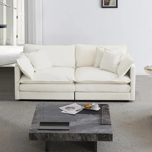 Vista 3 de KIVENJAJA Sofá biplaza de chenilla, sofá grande de 2 plazas con nube, moderno y cómodo asiento profundo con 4 almohadas para sala de estar, Beige