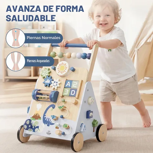 Vista 8 de Lehoo Castle Dinosaur Wooden Baby Walker, Adjustable Speed Baby Push Walker Blue