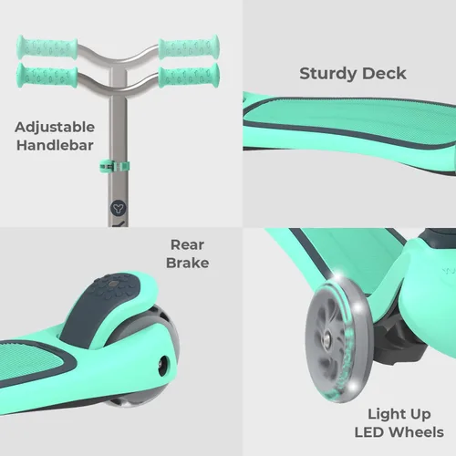 Vista 3 de Yvolution Y Glider Air Scooter para niños, patinete de 3 ruedas para niños pequeños, altura ajustable en 4 posiciones, inclínate para dirigir