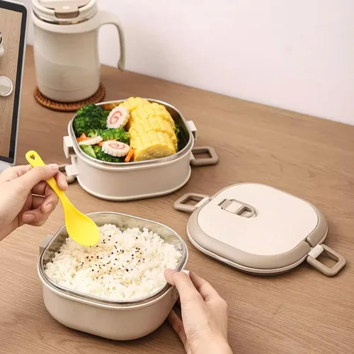 Vista 5 de Contenedor de alimentos aislado, lonchera térmica aislada, caja térmica de acero inoxidable con diseño sellado a prueba de fugas, apto