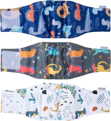 Vista 10 de Pet Soft Bandas para el vientre para perros – Pañales lavables para perros machos, reutilizables, paquete de 3 unidades para cachorros (XS, ejército)