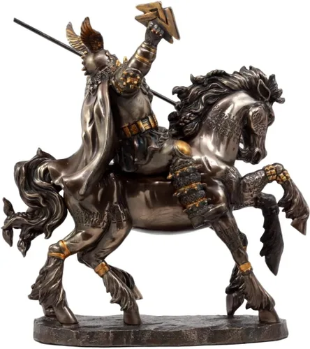 Vista 5 de Ebros Gift Dios vikingo nórdico grito de batalla Alfather Odin montando en Sleipnir to Hel Figurine 9" L Gods of Mythology Asgard Padre of Thor
