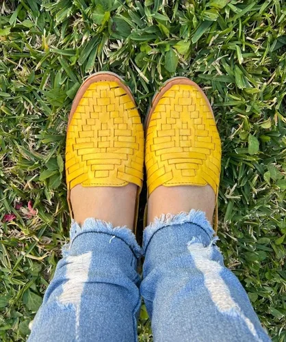 Vista 7 de Mexico en la Piel Sandalias Huarache de cuero. Zapatos planos cómodos para mujer.