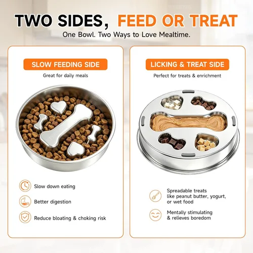 Vista 5 de Cuenco de acero inoxidable para perros con alimentación lenta