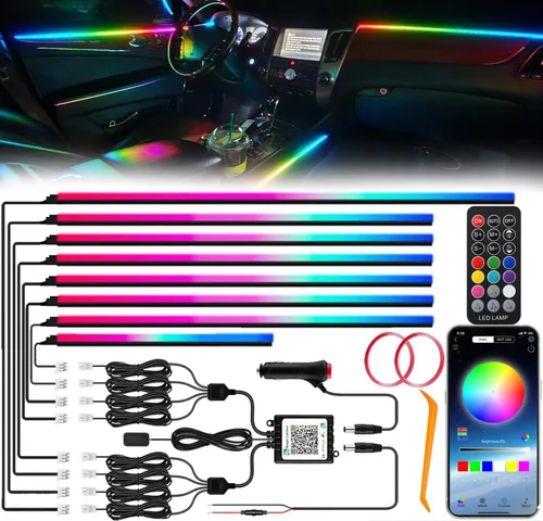 Vista 11 de Luces LED acrílicas para coche, tira de luz interior RGB de 43.3 pulgadas