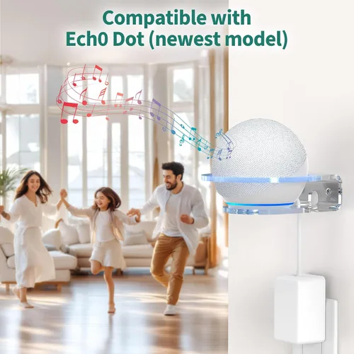 Vista 7 de PlusAcc Soporte de pared para Dot Max y Dot 5, estante transparente resistente para Homepod Mini, soporte de soporte de ahorro de espacio, gestión