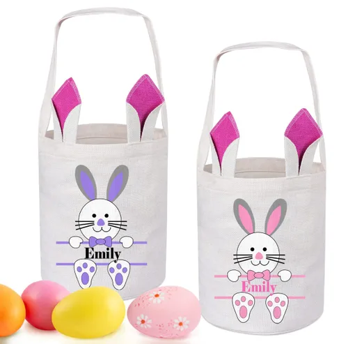 Vista 6 de Paquete de 2 cestas de Pascua personalizadas para niños y niñas, regalos de Pascua personalizados de Touber, cesta de Pascua para conejito