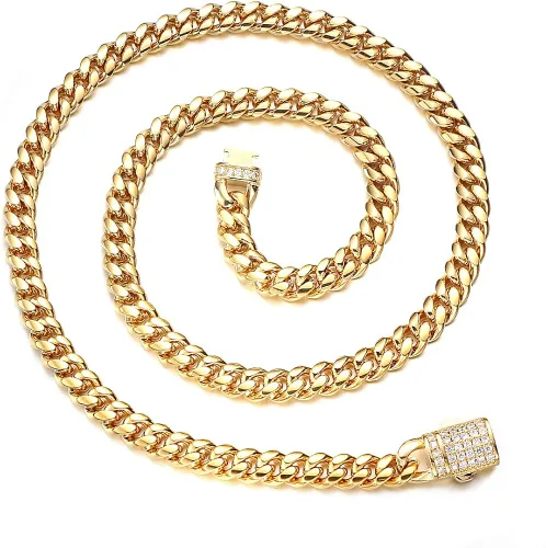 Vista 2 de JovJewelry Collar de cadena de eslabones cubanos de Miami para hombre de acero inoxidable chapado en oro de 18 quilates joyería de hip hop