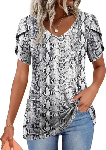 Vista 40 de CATHY 2025 - Blusas de verano para mujer, con mangas cortas, cuello en V, estilo túnica, tallas S-4XL Talla B