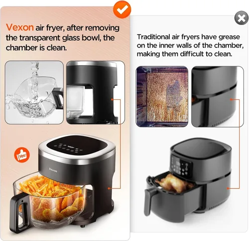 Vista 8 de [Usado] Vexon Freidora de aire de 4.5 cuartos de galón, cocina compacta de aire caliente de 1200 W con ventana visible, cesta antiadherente