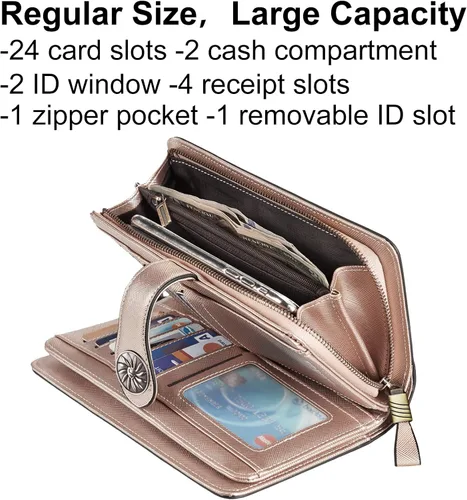 Vista 3 de Travelambo Billetera para mujer de gran capacidad con bloqueo RFID de cuero genuino
